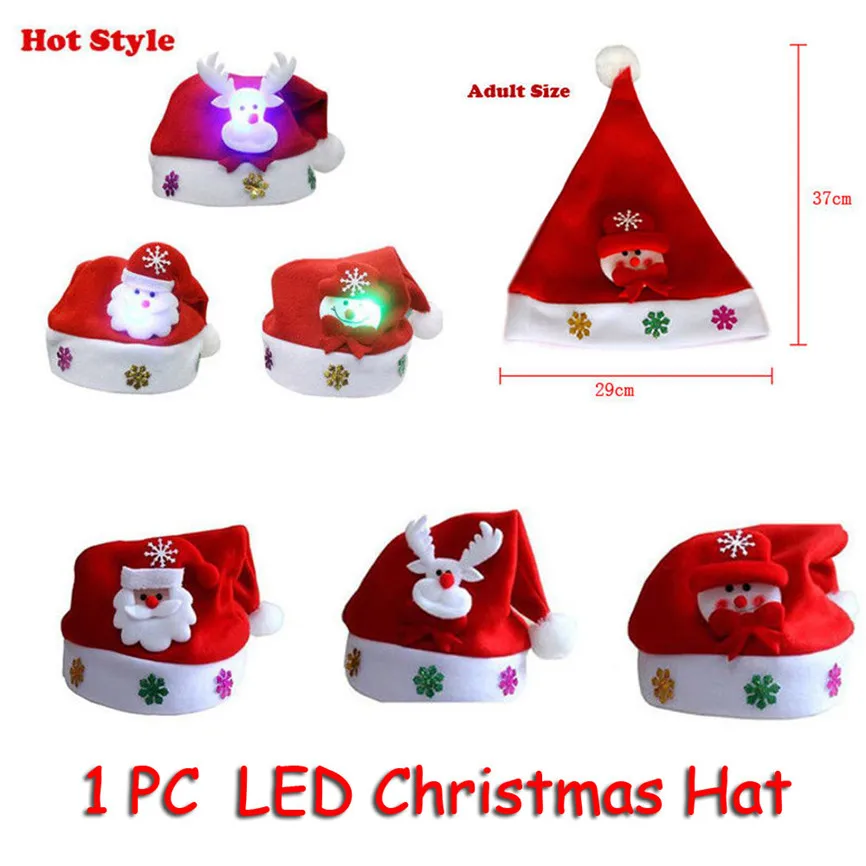 Рождественские шапки для взрослых, светодиодный Рождественский головной убор, Санта-Клаус, олень снеговик, рождественские подарки, шапка для дома, Enfeites De Natal Nov#1
