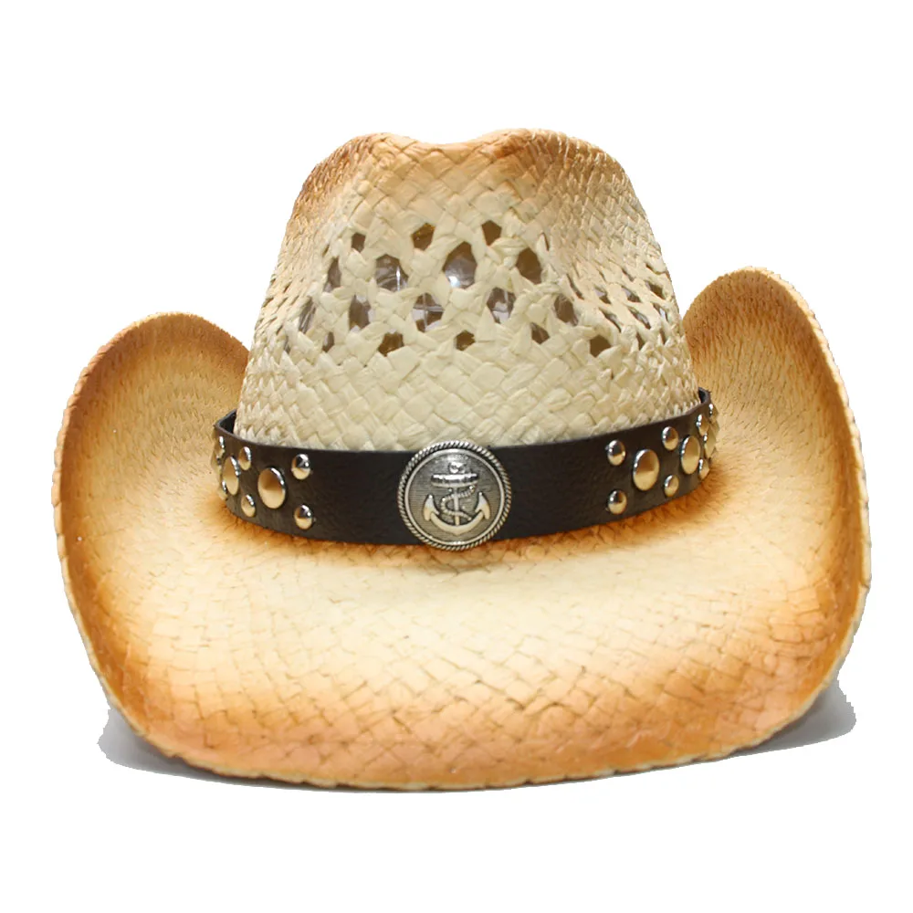 Модная женская западная ковбойская шляпа кисточка ручной работы лента для леди пляж солнце Sombrero сетка Женская ковбойская шляпа размер 58 см - Цвет: C10 CBG