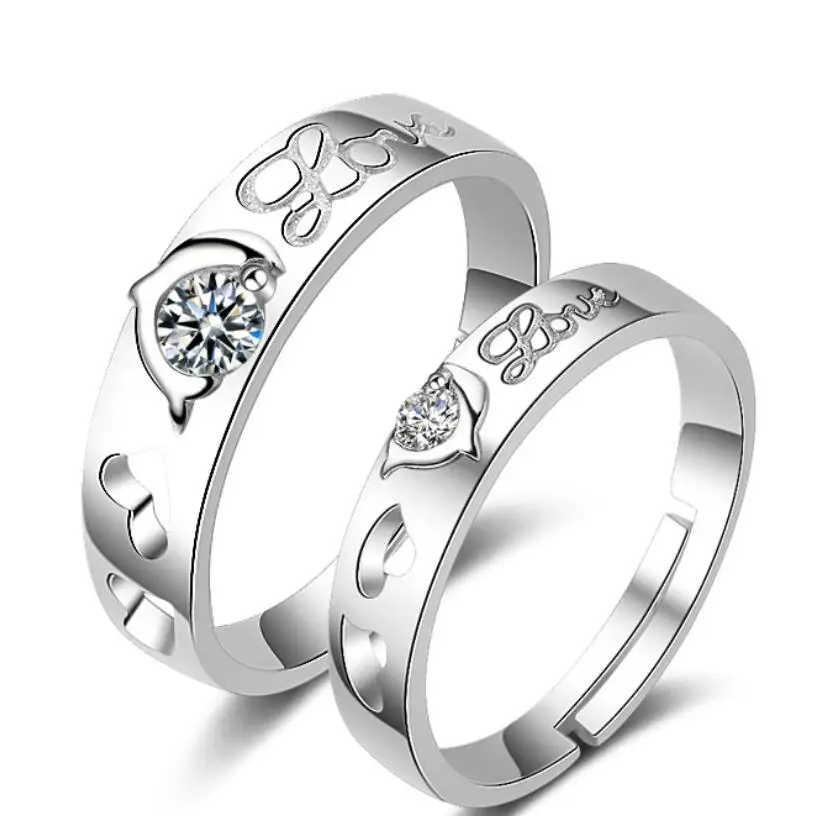 Fashion Korean version of the simple set zircon dolphin couples wedding opening ring | Украшения и аксессуары