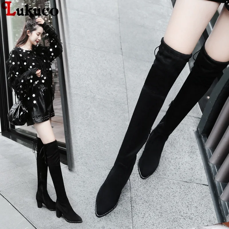 

2019 Over-the-knee Work Safety Boots Zipper High Heel Large Size 34-48 Short Plush Botas Sexy Pumps Handmade Warm Shoes Woman