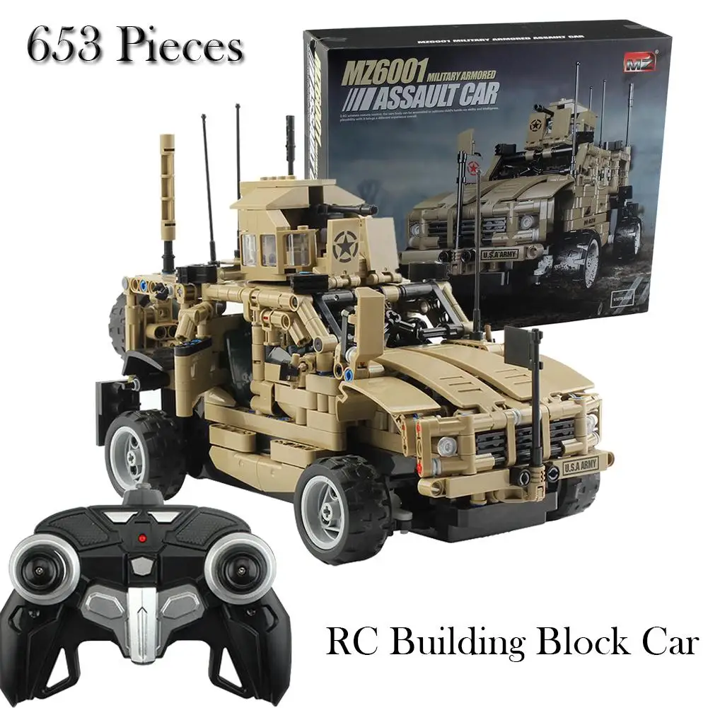 

653pcs/set Remoter Control Block RC Armed Car fit Technic Military City Remote Control Building Block Brick Toy For Children