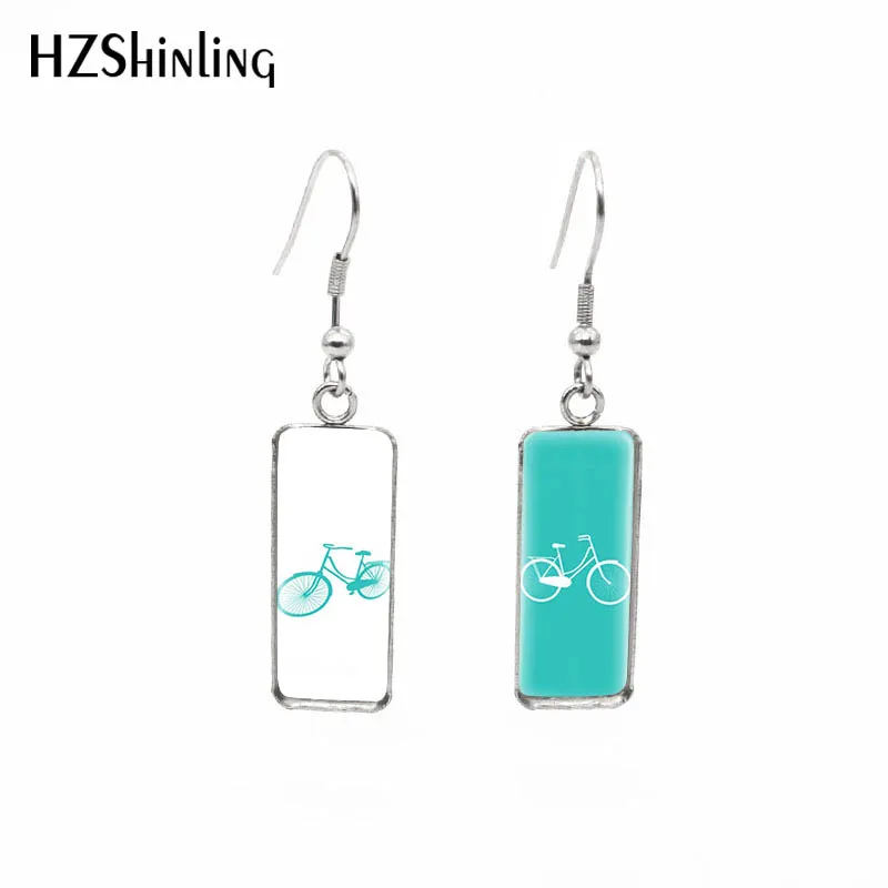 

2019 New Funny Bicycle Rectangular Earring Vintage Bike Fish Hook Earring Glass Dome Photo Jewelry