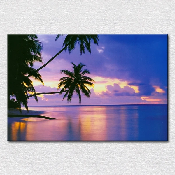 Canvas print sunset picture warm purple and blue seascape painting