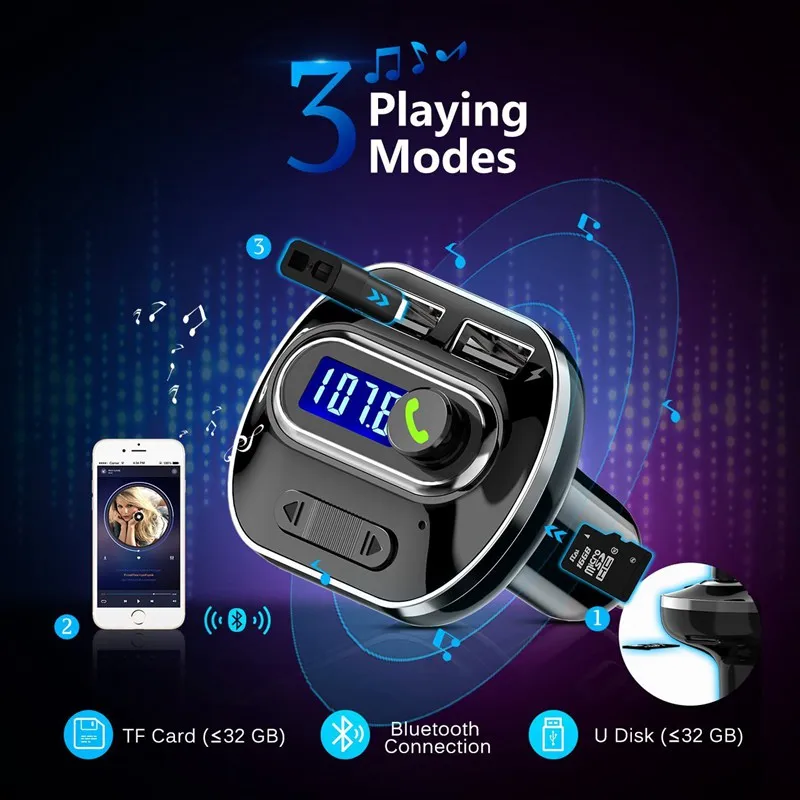 VicTsing V4.1 Bluetooth FM Transmitter for Car Wireless Radio Transmitter Adapter with USB Port Music Player Support Aux Output  (5)