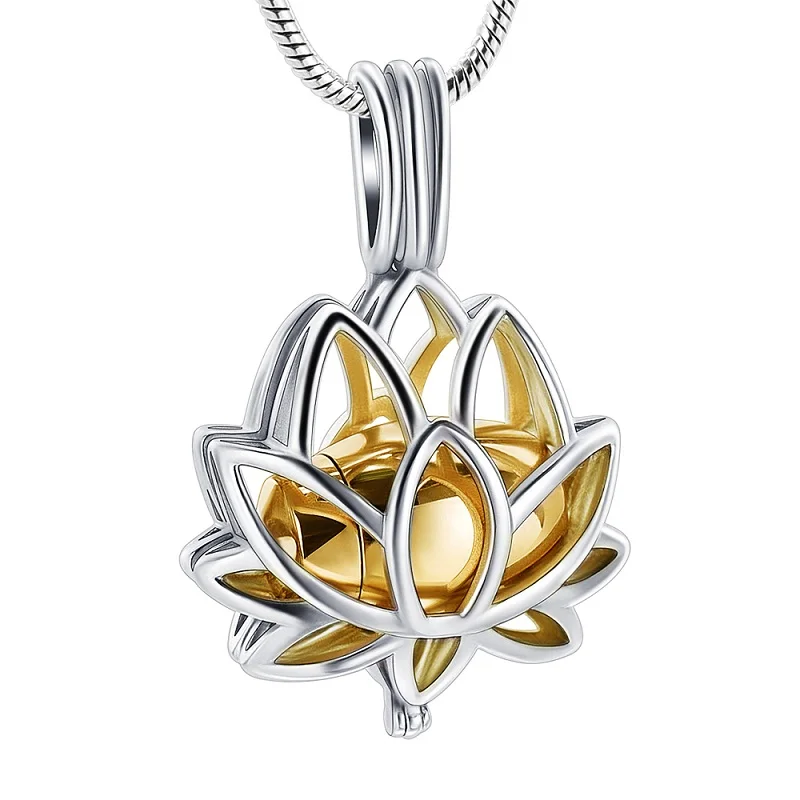 IJD20001 Stainless Steel Lotus Flower Keepsake Locket Hold Gold Color Mini Urn for Loved One's Sharing Ashes Cremation Jewelry - Окраска металла: 1