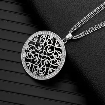 

Flower of Life Crystal Big Gold Necklaces & Pendants Women Long Chains Round Hollow Pendant Collier Statement Jewelry 2018 Hot