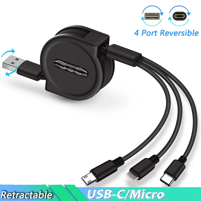 Выдвижной 3 в 1 Usb кабель Реверсивный Micro Type C для Samsung Galaxy A6s A8s S10 A8 A9 сотовый телефон