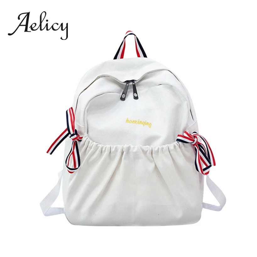 

Aelicy Women Bow Canvas Backpack Soft Double Shoulder Bag Travel School Bag Teenage Girl Casual Simple Backpacks Female
