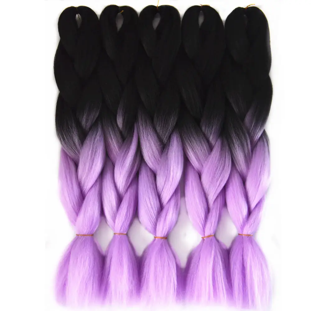 Sintético para Mulher Estrela Completa Crochê Jumbo Tranças 5 Pçs - Lote 24 65cm Ombre Trança Cabelo 100g Preto Drak Cinza Roxo Rosa 13 preto drak cinza roxo rosa cabelo sintético para mulher