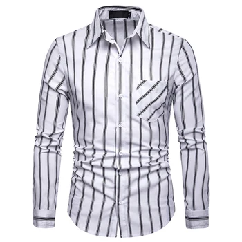 

2019 New Fashion Stripe Casual Men Shirt Long Sleeve Man Shirts Turn Down Collar Masculina Camisas Dropshipping