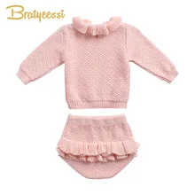 Комплект детской одежды принцессы; вязаный свитер и шорты; Одежда для маленьких девочек; осенне-зимний костюм для малышей; одежда для маленьких девочек