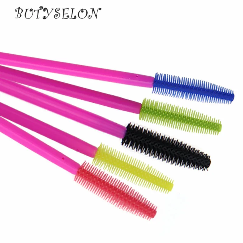 50pcs 일회용 실리콘 속눈썹 브러쉬 마스카라 완드 애플리케이터 눈썹 빗 마이크로 브러시 속눈썹 연장 용품 메이크업 도구