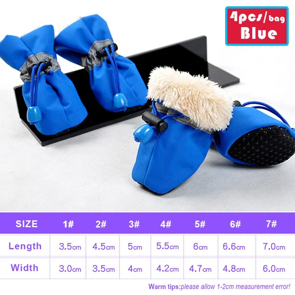 4 шт., водонепроницаемая зимняя обувь для домашних собак Нескользящие непромокаемые зимние сапоги обувь, Толстая Теплая обувь для маленьких кошек, собак, щенков, носков, ботинок - Цвет: blue
