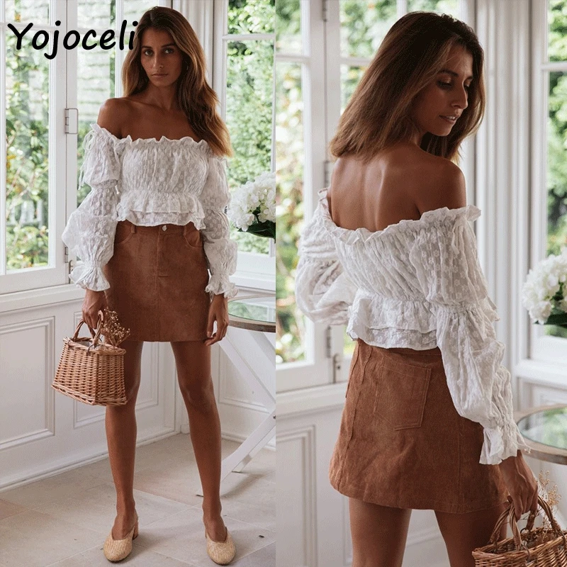 Женская кружевная блузка Yojoceli Пляжная с открытыми плечами и бантом в стиле бохо