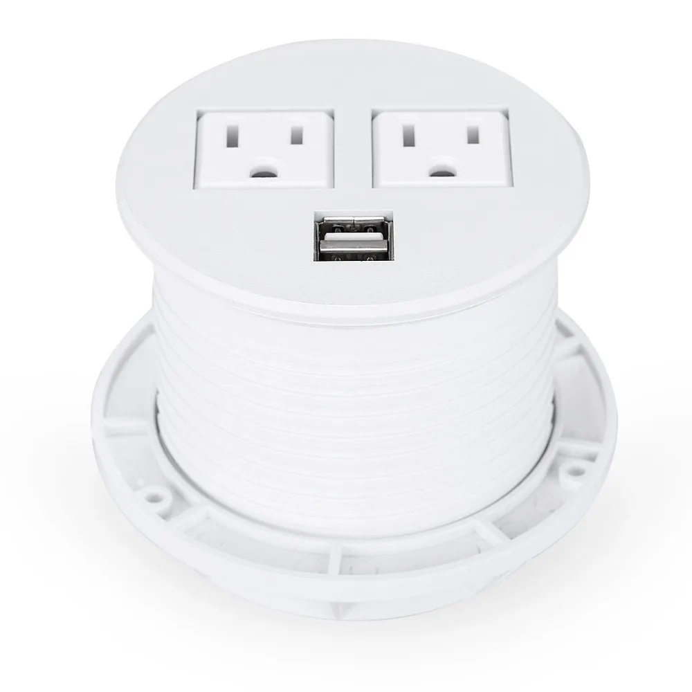 Desktop Power Grommet Hub 2 Power Socket & Dual USB Ports For Office