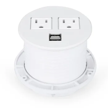 

Desktop Power Grommet Hub 2 Power Socket & Dual USB Ports For Office Desk Table Durable Plastic Top (White) with 6 FT Power Cord