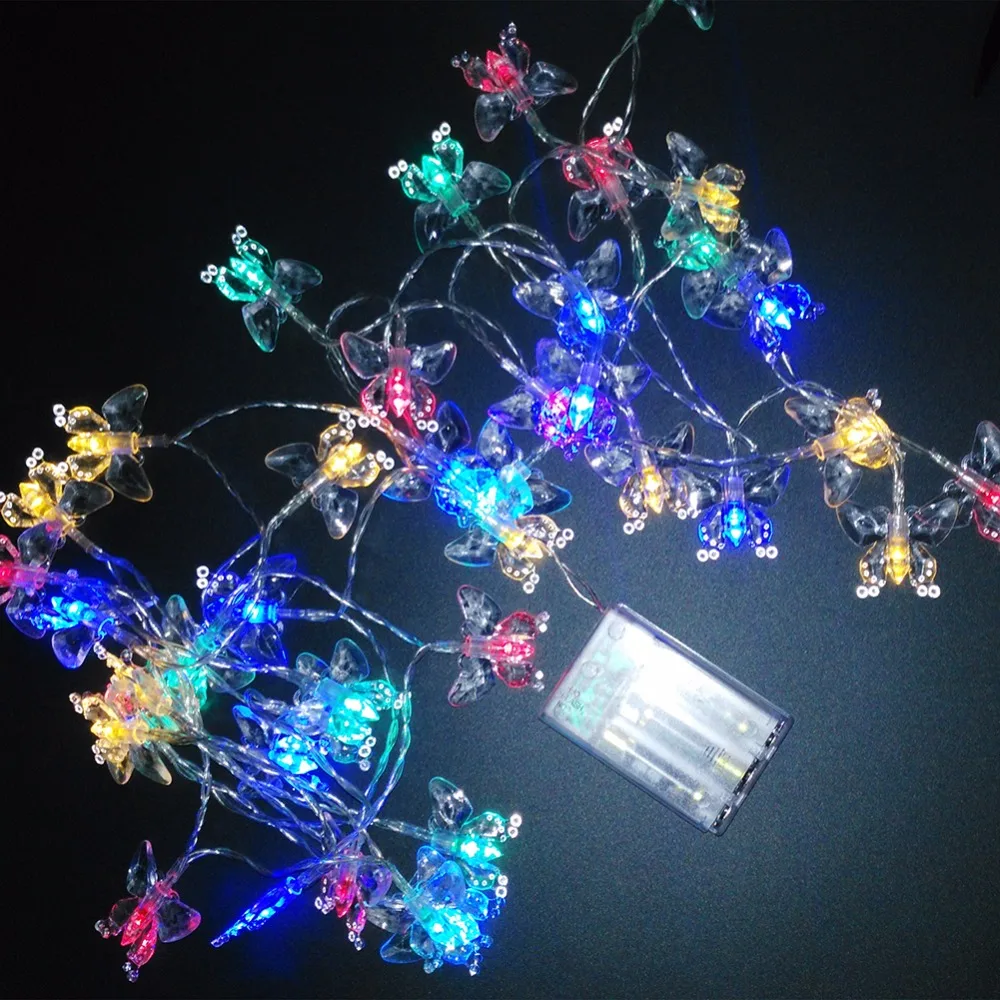 Multicolor 4m 40 Crystal Butterfly Battery LED String Outdoor Fairy Light, Party Wedding Christmas Light,8 Colors Choice (12)