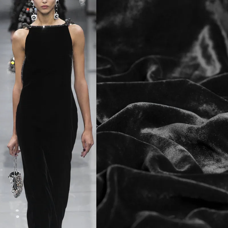 

Fashion pure black flocked natural silk cotton velvet fabric for dress coat telas tissus au metre tissu costura stoffen DIY