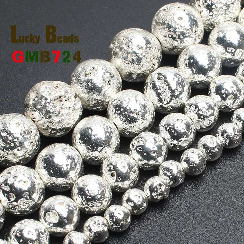 

Natural Stone Silver Lava Hematite Round Loose Beads 4mm 6mm 8mm 10mm DIY Necklace Bracelet Jewelry Making Accessories