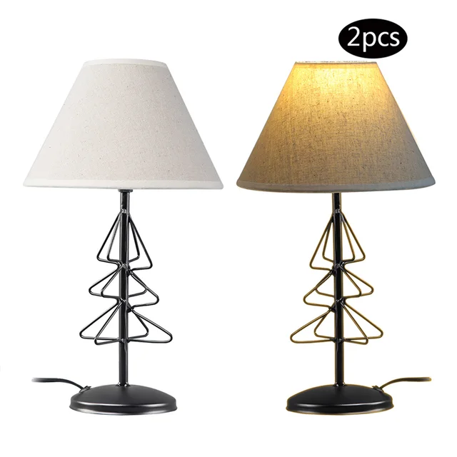 2 Pieces/lot E14 Bulb Lighting Holder Table Lamps Iron Base Fabric Lampshade for Home Decoration