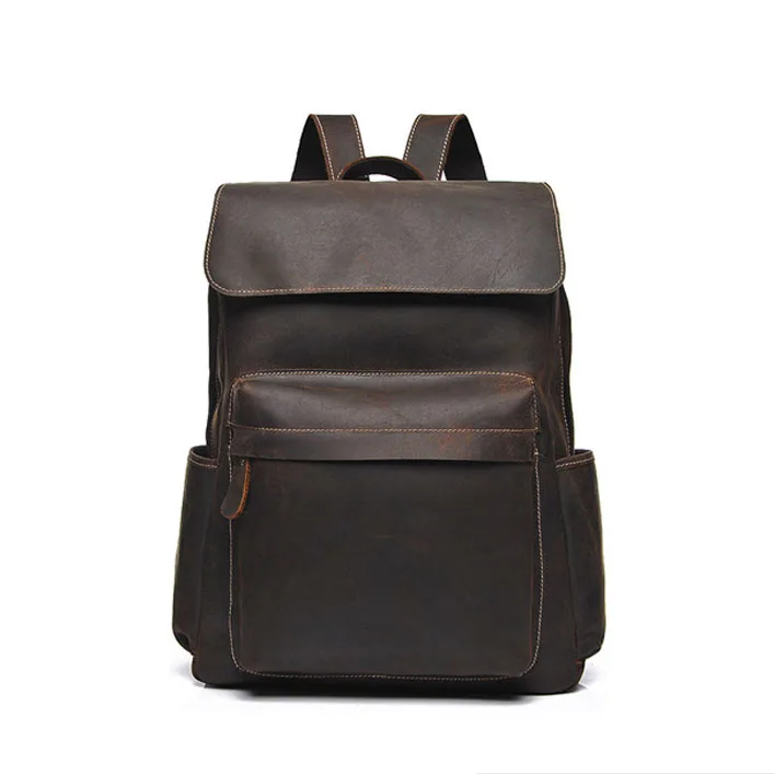 Original Design Men  Vintage Casual Handmade Flap Daypack Large Capacity Laptop Travel Bag Cowhide Genuine Leather Backpack 8030