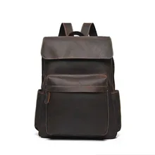 Original Design Men Vintage Casual Handmade Flap Daypack Large Capacity Laptop Travel Bag Cowhide Genuine Leather