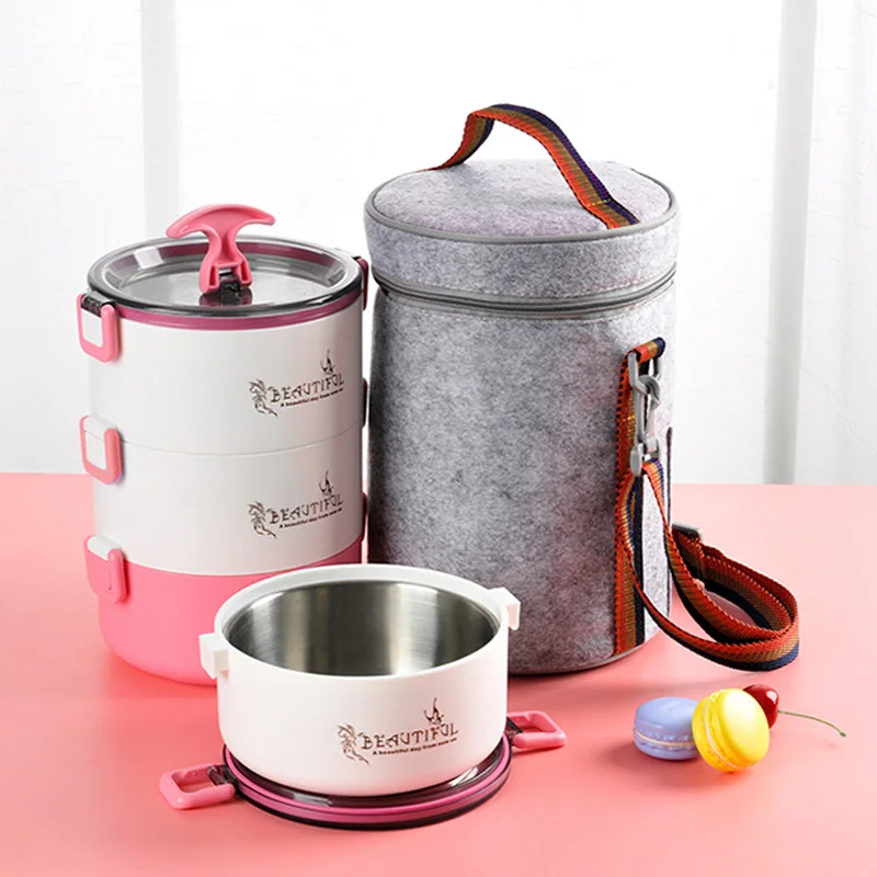 1 3 Layers Portable Leak Proof Bento Box Stainless Steel Microwave