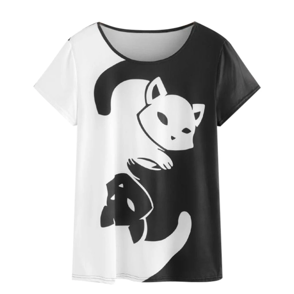 JAYCOSIN 2019 Loose Short-Sleeved  Womens Cat Printing Short Sweatshirt Pullover Tops T-Shirt Dropshiping 19JUN11