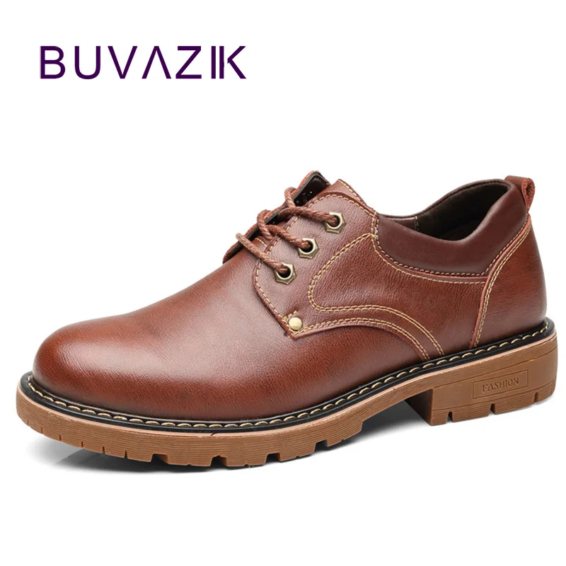

BUVAZIK genuine leather casual shoes men fashion and comfortable lace-up oxfords handmake simple men shoes