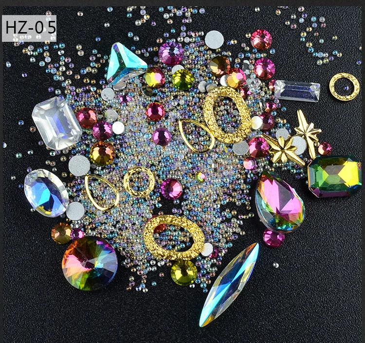 1 коробка разноцветные стразы 3D металлические заклепки бриллианты акриловые хрустальные камни для дизайна ногтей украшения маникюрные инструменты - Цвет: HZ05