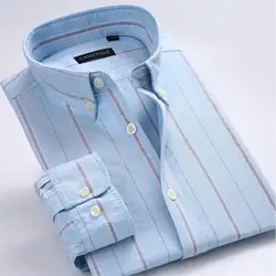 Caiziyijia Для мужчин рубашка Повседневное в полоску с длинными рукавами 100% хлопок классический Рубашка с отложным воротником S-4XL