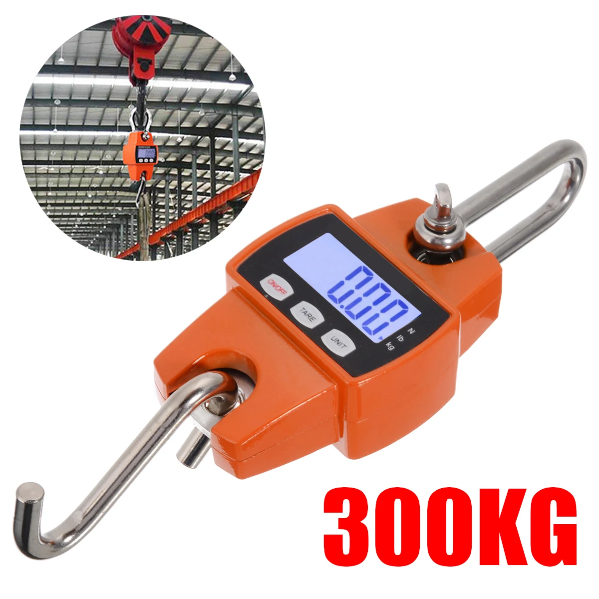 

1pc 300kg/600lb LCD Electronic Scale Portable Digital Industrial Crane Scale Heavy Duty Hanging Weighting Hook Scales Baggage