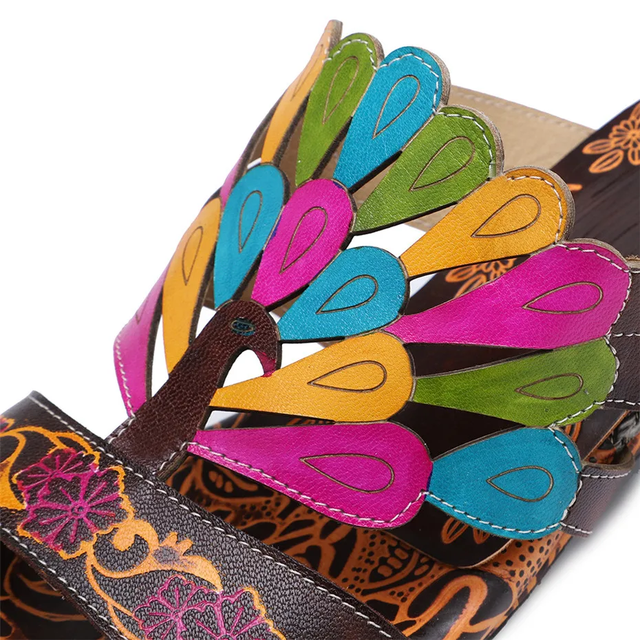 Genuine Leather Bohemian Luxury Slippers Women Shoes Vintage Handmade Peacock Design Summer Beach Slipper Slides Wedge Heels New (10)