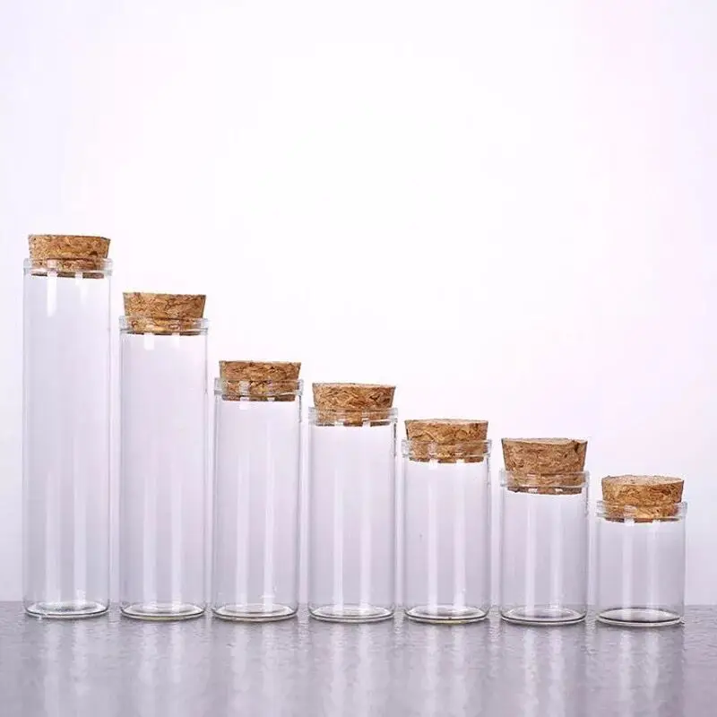 

100pcs/lot 15ml 20ml 30ml 35ml 40ml 50ml 60ml Glass Vials Jars Test Tube With Cork Stopper Empty Glass Bottles Container Jars