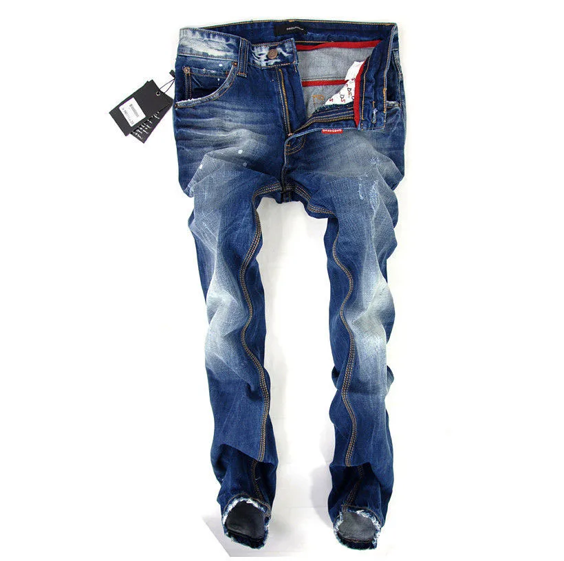 

Autumn and winter new jeans men wear broken cat in the waist Slim straight cowboy trousers