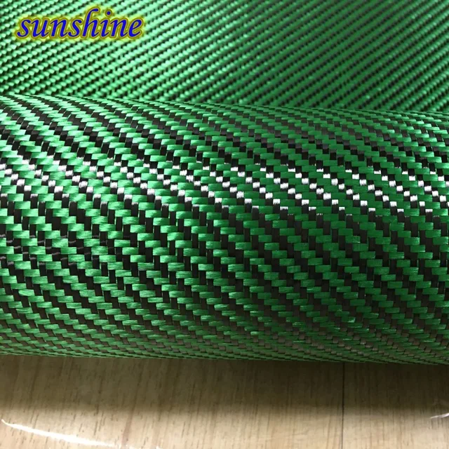 Green Carbon Aramid Fiber Hybrid Fabric Cloth 3K Carbon Fiber Green