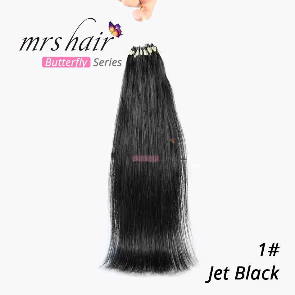 MRSHAIR, прямые волосы на микро кольцах, 1"-24", 1 г/шт., 50 шт., натуральные волосы Remy для наращивания - Цвет: #1