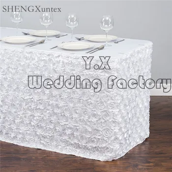 

White Color Satin Rosette Table Skirt \ Table Cloth Skirting For Wedding Decoration
