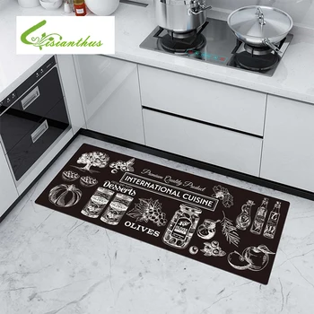 

Anti-slip Kitchen Mat PU Leather Long Bath Carpet Modern Entrance Doormat Tapete Cartoon Printed Bedroom Living Room Floor Mats