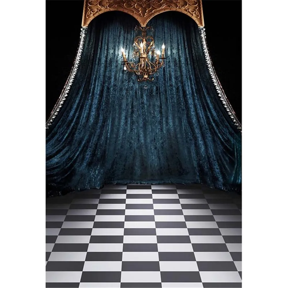 Interior do Vintage Pano de Fundo para Estúdio Sala Casamento Fotografia Fundos Impresso Candelabro Velas Cortina Azul Foto Cabine - Image 2
