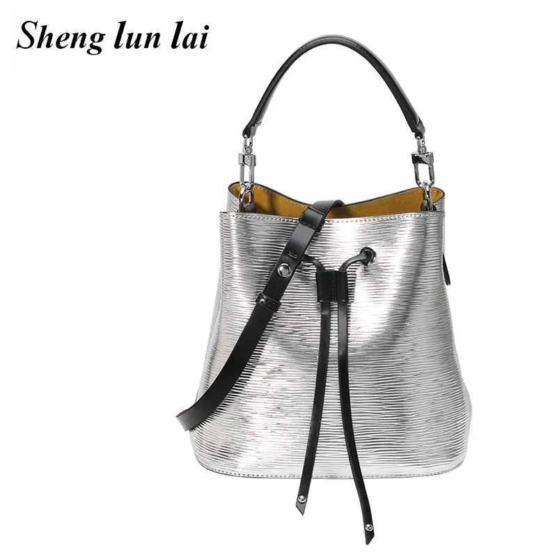 Sheng lun lai Designer Bucket Bag Bags For Women Genuine Leather Top Handle Handbags High Quality Leather Handbag Sheng lun lai Designer Bucket Bag Bags For Women Genuine Leather Top Handle Handbags High Quality Leather Handbag