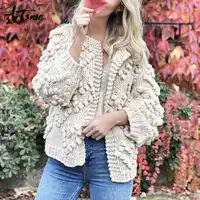 Artsnie Streetwear Tassel Hand Knitted Cardigans Women Autumn 2018 Lantern Sleeve Casual Sweaters Winter Girls Jumper Pull Femme