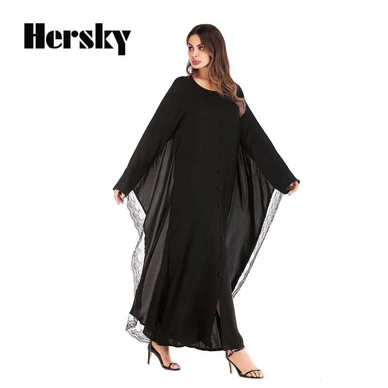 Модные женские свободные мусульманское платье abaya Сетчатое сшитое мусульманская