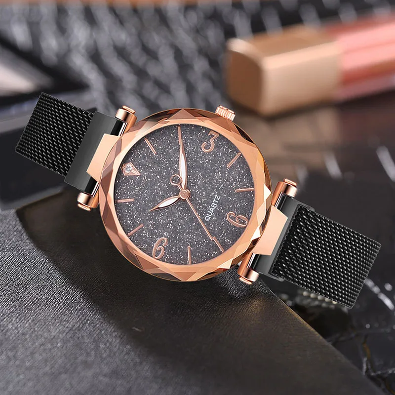 Rose Gold Luxury Women Watch Fashion Waterproof Ladies Wrist Watch Top Brand Stainless Steel Band Magnet