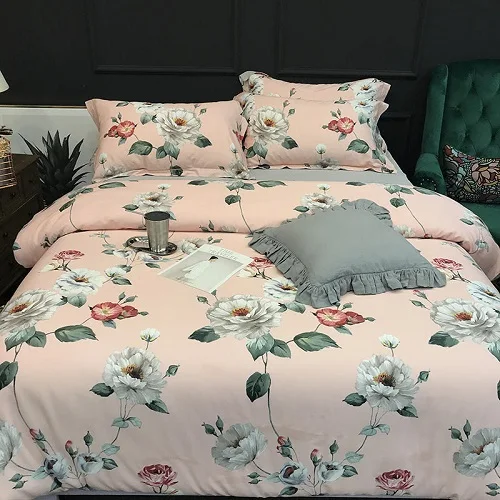 Bedding set 8 Постельное белье из египетского хлопка, простыня, пододеяльник, набор с принтом листьев, Комплект постельного белья королевского размера linge de lit ropa/juego de cama - Цвет: Bedding set 8
