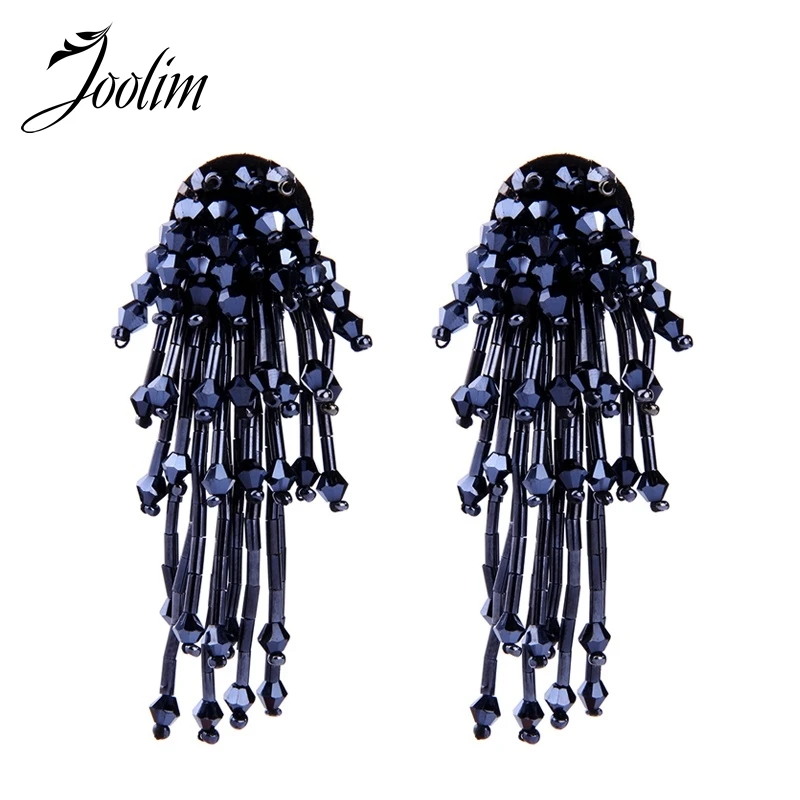 

JOOLIM Blue White Black Bead Tassel Earring Luxue Big Earring For Party Statement Earring Long Big Earring 2018 Jewelry