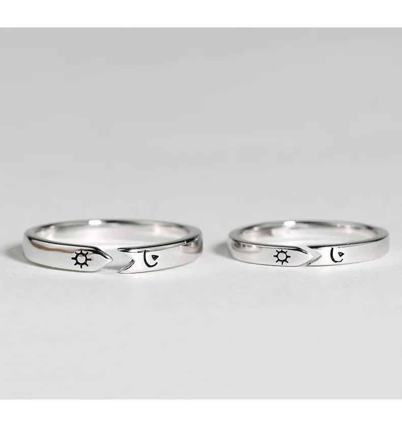 Original Courage 925 Sterling Silver Rings For Men Women Personalized Opening Creative Sun And Moon Couple Rings Gift Lettering