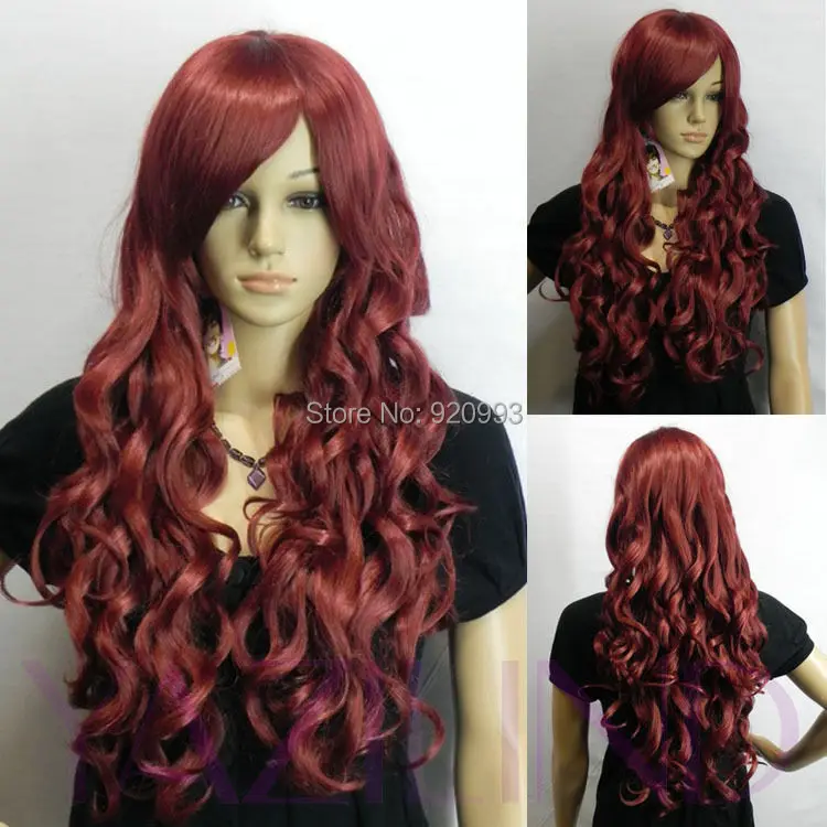 Free Shipping Red Wine Perm Curly Wave Hair Ramp Bangs