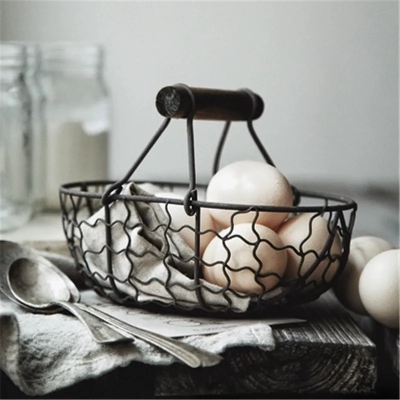 

Vintage old wrought iron storage basket kitchen fruit bread basket storage basket desktop storage box