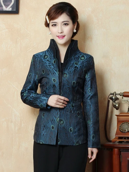 

Free Shipping Autumn Winter Chinese Tradition Women's Peacock Feather Jacket Coat M L XL XXL 3XL 4XL 2130